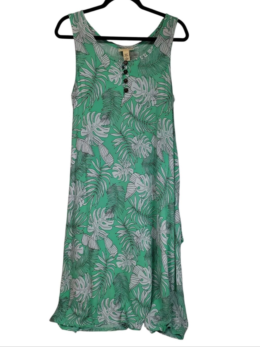 Tropical Beach Cruise Coastal Cowgirl Palm Frons Medium Maxi Dress Green White N